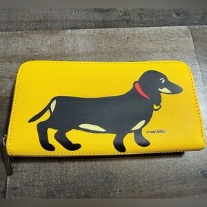 Marc Tetro Dachshund Zip Around‎ Wallet Yellow Vegan PVC Dog Print